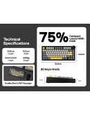 Ajazz геймърска механична клавиатура Wireless Gaming Mechanical Keyboard AK820 V2 PRO - White peach Switch [Linear] (English US), White