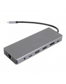VCom докинг станция Docking Station USB-C 13-in-1 - CU4706 - HDMI x 2, DP, USB3.0 x 3, USB-C, USB2.0, RJ45, SD/TF, PD100W, Audio, L-Shape USB-C
