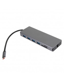 VCom докинг станция Docking Station USB-C 13-in-1 - CU4706 - HDMI x 2, DP, USB3.0 x 3, USB-C, USB2.0, RJ45, SD/TF, PD100W, Audio, L-Shape USB-C
