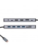 VCom докинг станция Docking Station USB-C 13-in-1 - CU4706 - HDMI x 2, DP, USB3.0 x 3, USB-C, USB2.0, RJ45, SD/TF, PD100W, Audio, L-Shape USB-C