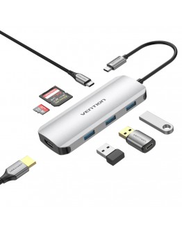 Vention докинг станция Docking Station Type-C - TOJHB - HDMI x 1, USB3.0 x 3, USB-C PD100W x 1, SD/TF