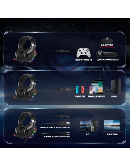 Слушалки Onikuma K10, За компютър, Микрофон, Подсветка, 3.5mm, USB, Черен - 20745