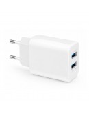 Мрежово зарядно устройство DeTech DE-58, 5V/2.4A 220V, 2 x USB, Бял - 40538