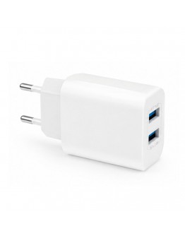 Мрежово зарядно устройство DeTech DE-58, 5V/2.4A 220V, 2 x USB, Бял - 40538