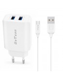 Мрежово зарядно устройство DeTech DE-58C, 5V/2.4A, 220V, 2 x USB, с Type-C кабел, 1.0m, Бял - 40539