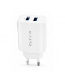 Мрежово зарядно устройство DeTech DE-58C, 5V/2.4A, 220V, 2 x USB, с Type-C кабел, 1.0m, Бял - 40539