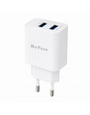 Мрежово зарядно устройство DeTech DE-59, 5V/2.4A 220V, 2 x USB, Бял - 40541