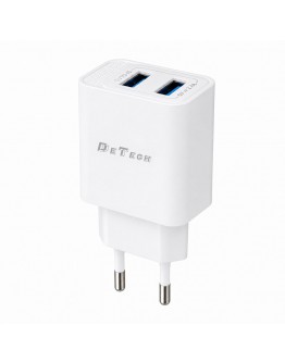 Мрежово зарядно устройство DeTech DE-59, 5V/2.4A 220V, 2 x USB, Бял - 40541