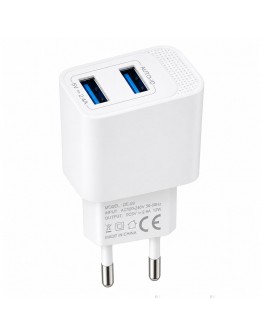 Мрежово зарядно устройство DeTech DE-59, 5V/2.4A 220V, 2 x USB, Бял - 40541