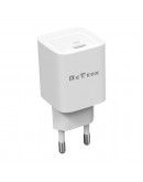Мрежово зарядно устройство DeTech DE-61, 20W, 1 x Type-C F, PD, Бял - 40545