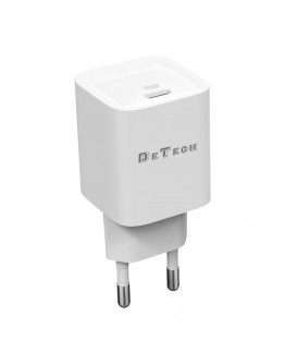 Мрежово зарядно устройство DeTech DE-61, 20W, 1 x Type-C F, PD, Бял - 40545