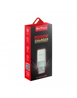 Мрежово зарядно устройство DeTech DE-61, 20W, 1 x Type-C F, PD, Бял - 40545