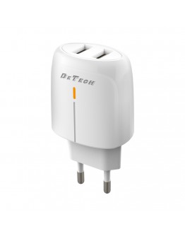 Мрежово зарядно устройство DeTech, DE-63, 5V/2.4A 220V, 2 x USB, Бял - 40549