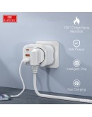 Универсален преходник - зарядно Earldom ES-SC18, 2xUSB, 1xType-C, Шуко, Бял - 40524