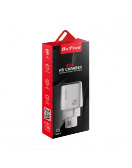 Мрежово зарядно устройство DeTech DE-PD, 45W, GaN, 2 x Type-C F, Бял - 40340