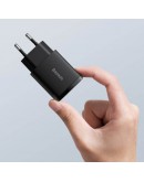 Мрежово зарядно устройство Baseus Compact, 20W, 1 x Type-C F, 1 x USB F, Черен - 40415