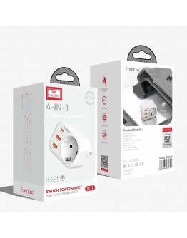 Универсален преходник - зарядно Earldom ES-SC16, 2xUSB, 1xType-C, EU/US/UK/AU към EU, 220V, Бял - 40525