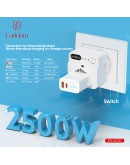 Универсален преходник - зарядно Earldom ES-SC20, Таймер, UK/US kъм EU шуко, 250V, Бял - 40522