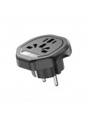 Преходник Earldom ES-SC26, UK/US/AU към EU шуко, 250V, Универсален, Черен - 40523