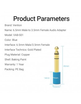 Vention адаптер Adapter Audio 6.5mm M / 3.5mm F - Blue - VAB-S01-L