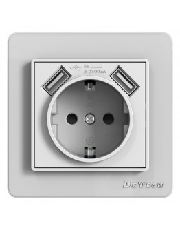 Единичен електрически контакт DeTech DE-6008-78, 2xUSB, 16A, Шуко, За вграждане, IP20, Бял - 75009