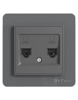 Двойна розетка за компютър DeTech DE-6008-62, RJ45, Cat5E, За вграждане, IP20, Сив - 75025