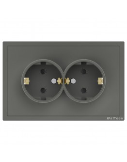 Двоен електрически контакт DeTech DE-9227-52, С рамка, Шуко, За вграждане, 16А, 250V, IP20, Сив - 75140