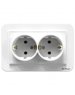 Двоен електрически контакт DeTech DE-9223-52, С рамка, Шуко, За вграждане, 16А, 250V, IP20, Бял - 75034