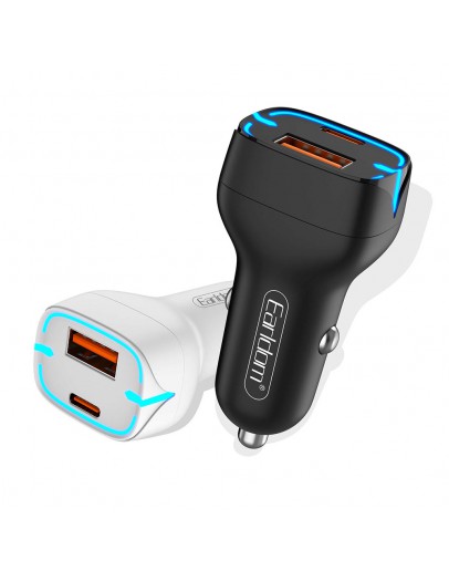 Зарядно устройство за кола Earldom ES-CC2, 1xUSB QC3.0, 1xType-C PD, С Type-C кабел, Бял - 40249