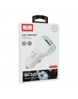 Зарядно устройство за кола Earldom ES-CC2, 1xUSB QC3.0, 1xType-C PD, С Type-C кабел, Бял - 40249