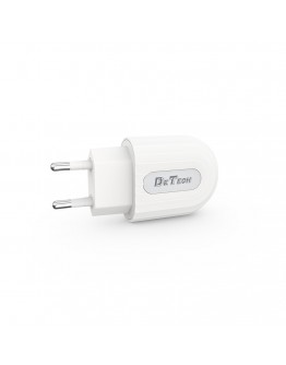 Мрежово зарядно устройство DeTech DE-28i, 5V/2.1A, 220V,1 x USB, С Lightning кабел, 1.0m, Бял - 14134