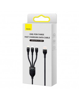 Кабел за зареждане Baseus Flash, 3 в 1, Micro USB, Lightning, Type-C, 66W, 1.2m, Черен - 40492
