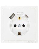 Единичен електрически контакт DeTech DE-9227-80, 1xUSB-А, 1xUSB-C, Шуко, Мат, 16А, 250V, За вграждане, IP20, Бял - 75115