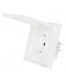 Единичен влагозащитен контакт DeTech DE-9227-45, С рамка, Мат, Шуко, 16А, 250V, За вграждане, IP40, Бял - 75110