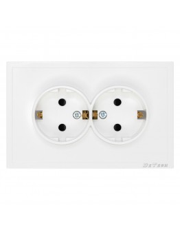 Двоен електрически контакт DeTech DE-9227-52, С рамка, Мат, Шуко, 16А, 250V, За вграждане, IP20, Бял - 75111