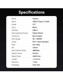 Vention кабел Cable - USB2.0 Type-C to Type-C - 5A Fast Charging, 240W, PD3.1, 1.2m -  CTYBAV