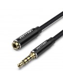 Vention Аудио Кабел Cotton Braided TRRS 3.5mm Male to 3.5mm F - 1.5m - Gold plated, Aluminum alloy - BHCBG