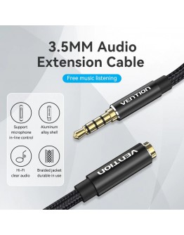 Vention Аудио Кабел Cotton Braided TRRS 3.5mm Male to 3.5mm F - 1.5m - Gold plated, Aluminum alloy - BHCBG