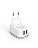 Мрежово зарядно устройство DeTech DE-15C, 5V/3.1A, 220V, 2 x USB, С Type-C кабел, 1.0m, Бял - 40098