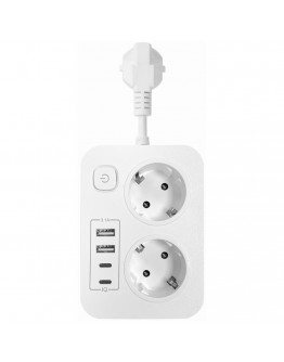 Удължител No brand, 2 гнезда, 250V, 10A, 2 x USB F, 2 x USB-C, С ключ, Бял - 17963