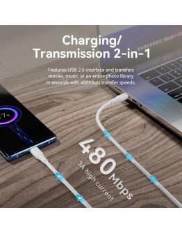 Vention Кабел USB 2.0 Type-C to Type-C - 1M White 3A Fast Charge - TAXWF