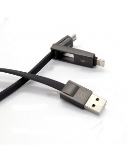 Кабел за данни 2 в 1, micro USB  Iphone Lighting, Remax, 1м, Черен - 14335