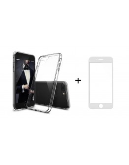 Комплект Стъклен протектор + Калъф, Remax, за iPhone 7/7S, Бял - 52226