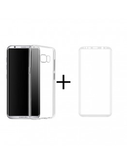 Комплект стъклен протектор + Калъф, Remax Crystal, за Samsung Galaxy S8 Plus, Бял - 52304