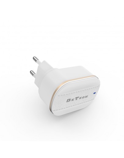 Мрежово зарядно устройство DeTech DE-15i, 5V/3.1A, 220V, 2 x USB, С Lightning кабел, 1.0m, Бял - 40097