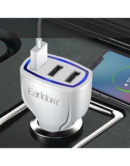Зарядно устройство за кола Earldom ES-CC13, 3xUSB, QC3.0, С Micro USB кабел, Бял - 40252