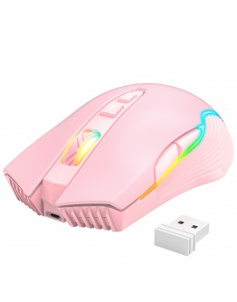 Геймърска мишка Onikuma CW905, Безжична, RGB, 7D, Розов - 769