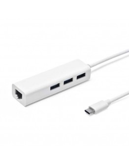 USB Hub, No Brand, USB 3.1 Type-C + Мрежов адаптер, 3 Порта, Бял - 12049 