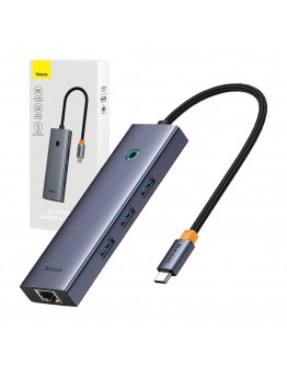 USB хъб Baseus UltraJoy, 5 Порта, Type-C към 3xUSB 3.0, RJ45, PD Сив - 12071
