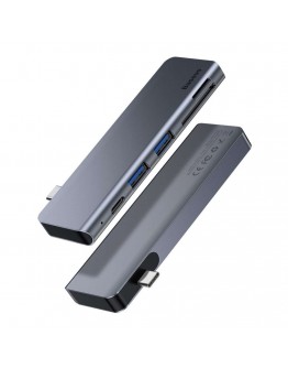 USB хъб Baseus Harmonica, 5 Порта, Type-C към 2xUSB 3.0, PD, TF, Micro SD, Сив - 12078